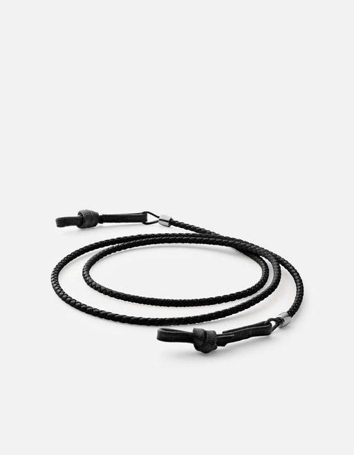 Miansai Dry Goods Nexus Braided Leather Sunglass Cord, Sterling Silver Black/Black / O/S