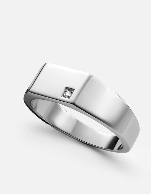 Miansai Geo signet ring in polished sterling silver with a wide flat face and flush-set diamond at the corner